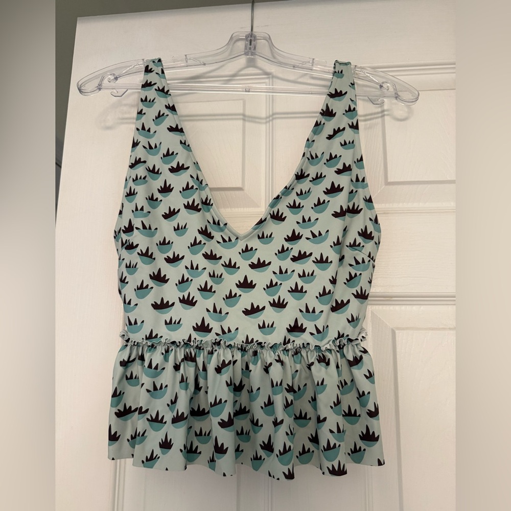 Mint Green Peplum Top with Black Pattern